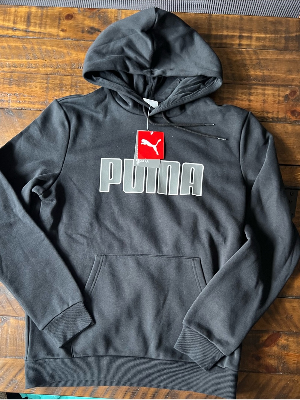 Puma Black Pullover Hoodie with White Outline Logo